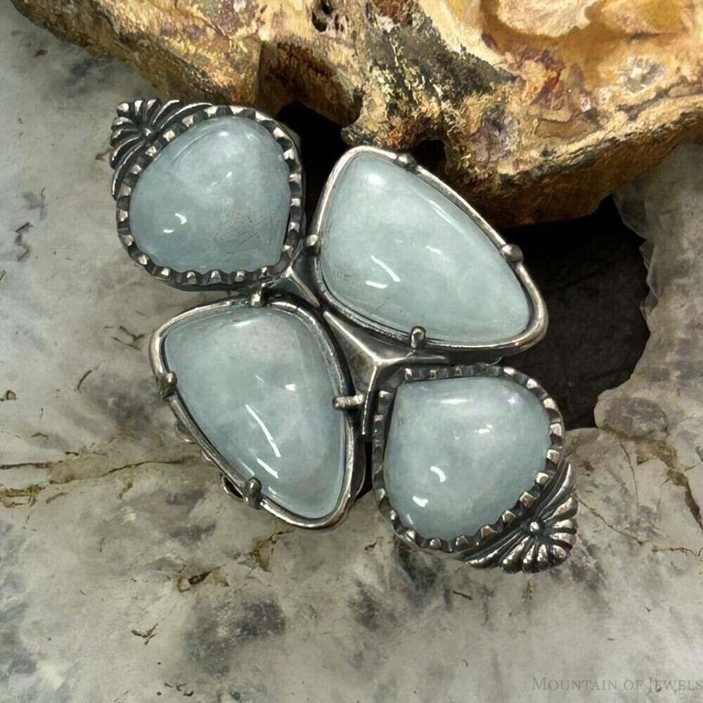 Carolyn Pollack Sterling Silver Amazonite Decorated Ring Size 5 For Women